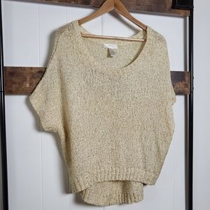 KENAR Oversized Short Sleeve Cream Color Knit Sequin Sweater Large NWOT